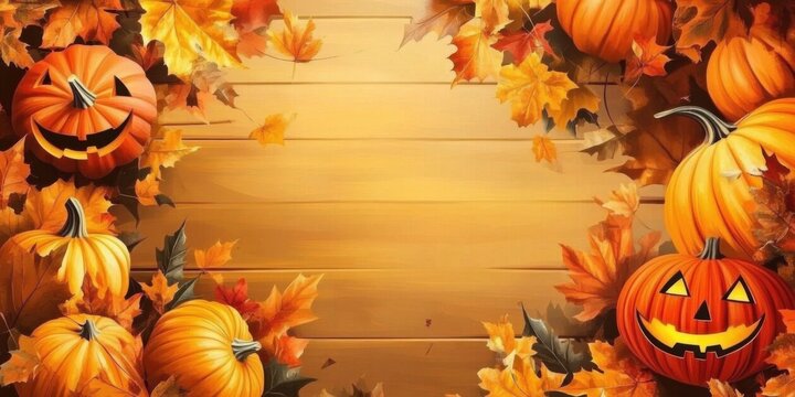 autumn halloween themed banner template with copy space for text