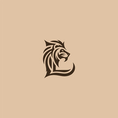Letter L and lion logo in bold and creative composition.