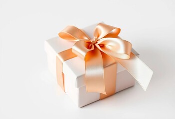 Elegant pastel gift box with satin ribbon and bow, isolated on white, beautiful, pastel