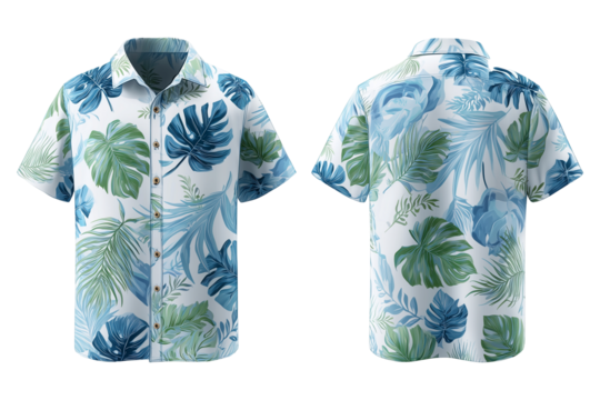 Short-sleeved shirt with floral leaf pattern