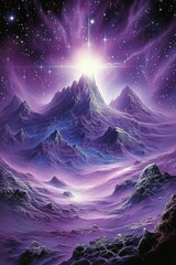 Majestic purple mountains bathed in celestial light