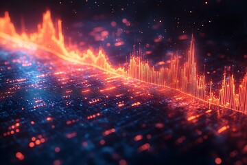 Abstract data visualization with glowing red and blue lights representing digital information