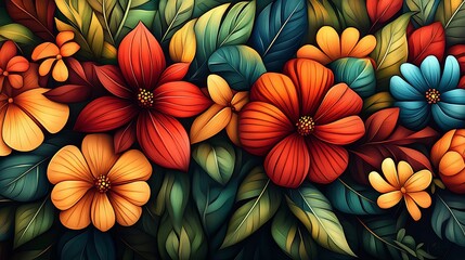 Vibrant floral arrangement with rich colors and detailed foliage