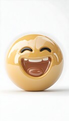Fototapeta premium A 3D rendering of a yellow emoji with a wide, toothy grin and squinted eyes, suggesting laughter