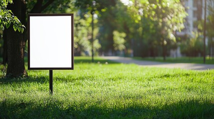 Blank Signage Mockup in Lush Green Park Summer Day Outdoor Advertising Template Empty Billboard in Beautiful Nature Setting Perfect for Your Design   
