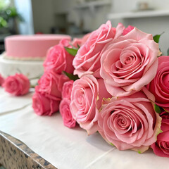 Fototapeta premium close up of pink roses on table