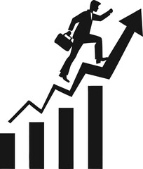 Businessman climbing up a growth chart, symbolizing career and financial success