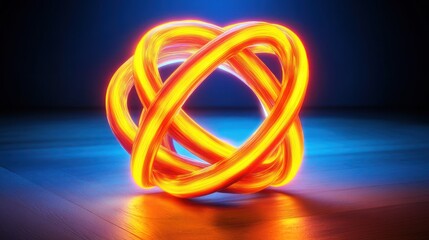 Abstract glowing orb of interconnected rings on a dark surface