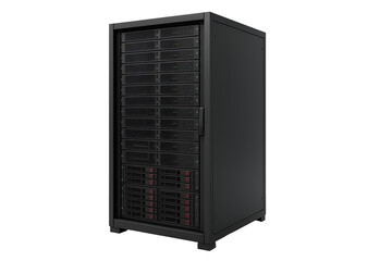 A modern server rack with numerous storage units. transparent background.