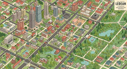 Isometric Cityscape: A Vibrant Illustrated Map of Campus Life