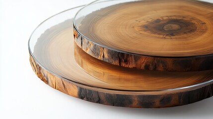 Elegant Wooden Serving Trays Set with Clear Resin Modern Rustic Home Decor Natural Wood Texture Tabletop Display Two Tiered Round Platter Stylish     