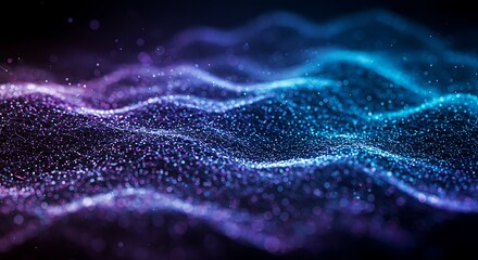Ethereal Glow: Deep Blue and Purple Particle Wave 3D Render