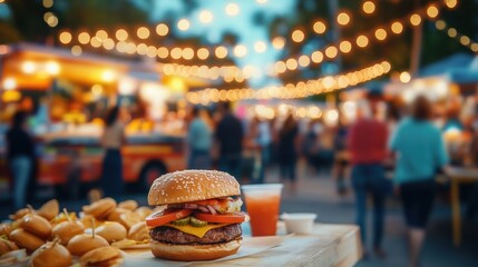Mouthwatering Burger at a Summer Food Festival