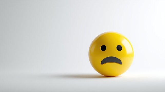 Yellow sad face emoticon on a white surface.