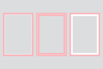 Set of Blank Pastel Pink Rectangle Decorative Borders with Scalloped Edges – Flat Design Illustration	