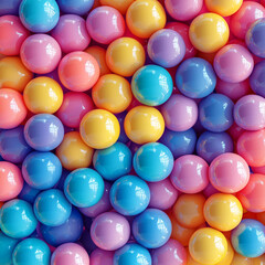 Many rainbow gradient random bright soft balls background. Colorful balls background for kids zone or children's playroom. Huge pile of colorful balls in different sizes. Vector background See Less