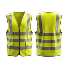 modern hi vis safety work vest mockup front and back view isolated on transparent background