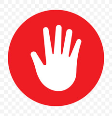 Obraz premium red stop sign with hand vector icon, hand palm icon, warning stop sign, no entry symbol, no trespassing, stop sign, road sign, vector illustration on transparent background, prohibition icon. EPS 10
