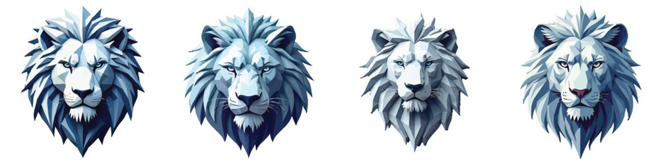 Cut-out set of low-poly frost lion head in a vector illustration against a Transparent or white background, best for logo design, print, sticker or clipart.