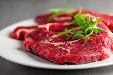 Raw beef on plate