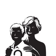 Happy Senior Woman Silhouette

Aged Woman Smiling Vector

Black and White Elderly Woman