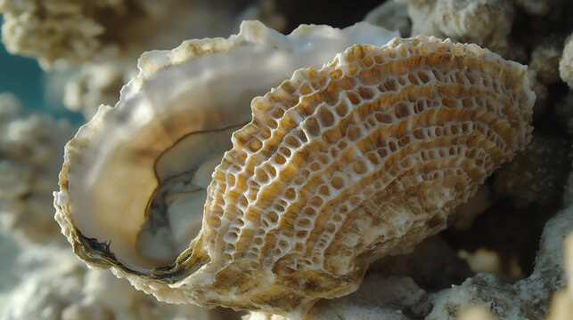 extreme close-up briny oysters half shell texture