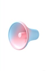 A megaphone illustration with pink and blue gradient on a white background.