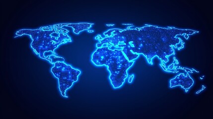 Glowing Blue Digital World Map Abstract Technology Background Global Network Illustration Futuristic Digital World Map Design Modern Technology       