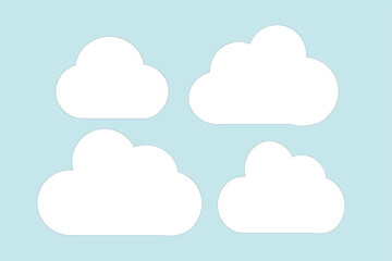 set of clouds ,White Cartoon Clouds on Blue Sky Background, Simple white cloud illustrations on a light blue sky background, suitable for children’s projects, weather  icons , wallpapers, 