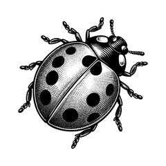Ladybug sketch engraving black and white outline. Scratch board imitation.  illustrated in vintage line art style on a white background.