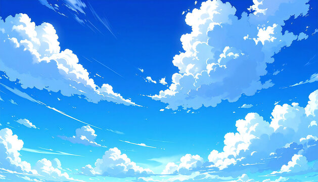 アニメーション風の青空と雲。Animated blue sky with clouds.