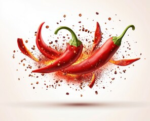 Fiery Chili Peppers Exploding in a Burst of Flavor