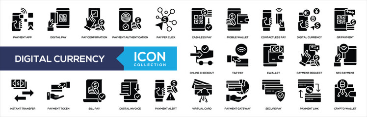 Digital Currency Black Glyph Icon Collection