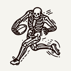 Skeleton as Rugby Player in Scrum. Skeletal sport clipart silhouette vector illustration. Bony figure a huddle form engaged forward push game.