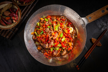 Pickled pepper chicken offal is a classic Chinese Sichuan dish made from chicken offal, with a sour and spicy taste