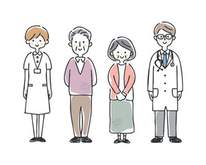 医療従事者とシニアのイラスト