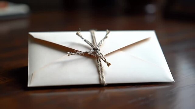 Simple, tied envelope on a wooden table