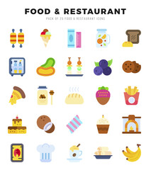 Vector icons set of Food and Restaurant. Flat style Icons.