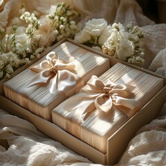 Elegant gift boxes with delicate ribbons