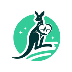 Kangaroo Holding a Heart with ECG Wave