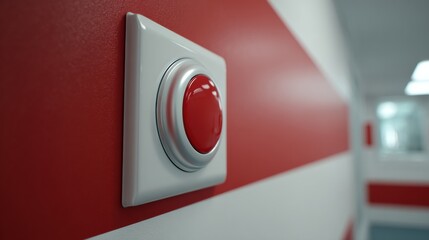 Emergency Call Button Mounted on Red and White Striped Wall in a Facility