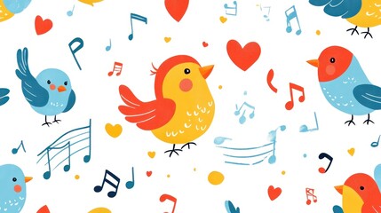 Cute birds and musical notes pattern