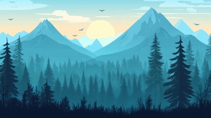 Misty Mountain Sunrise Forest
