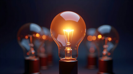 Closeup glowing light bulb among blurred city lights at night
