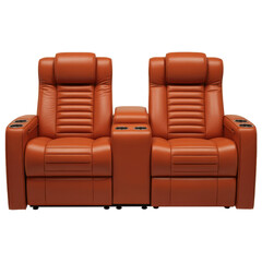 Naklejka premium Luxurious Leather Reclining Seating for a Home Theater in a Rich Brown Color with Cup Holders On Transparent Background
