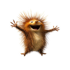 Fototapeta premium Joyful Animated Hedgehog with Open Arms, Isolated on Transparent Background