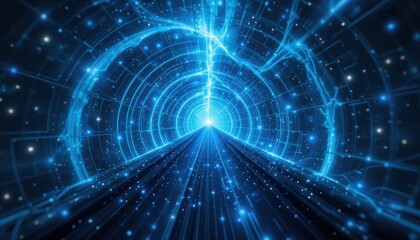A breathtaking cosmic tunnel of blue lights in space a sci-fi journey through swirling galaxies