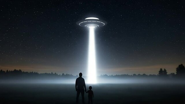 UFO will kidnap father and son use light beam