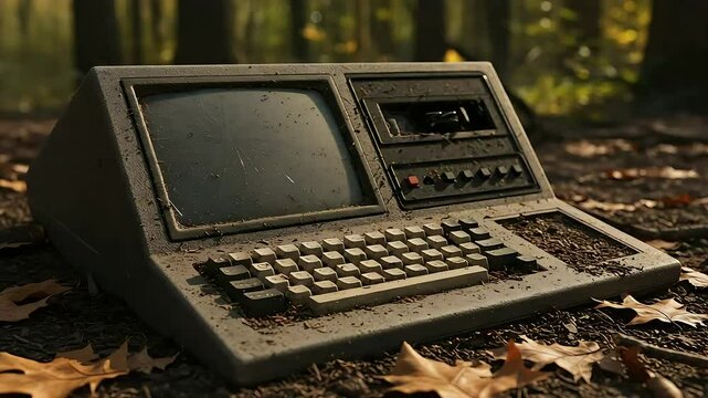 Antique Computing Device In Autumn Woods