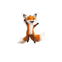 Obraz premium Joyful Jumping Fox Adorable Cartoon Illustration of a Happy Fox